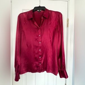 Ann Taylor Silk Button Down Blouse Burgundy